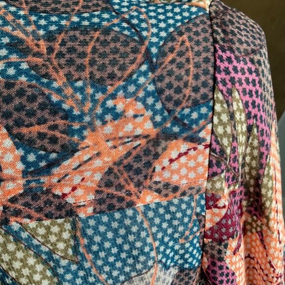 Floral silky Blouse kimono jacket pleat open front button vneck pink blue cardi - Picture 14 of 14